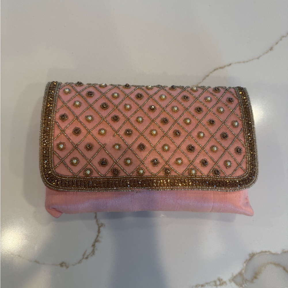 Elegant Pink Beaded Clutch
